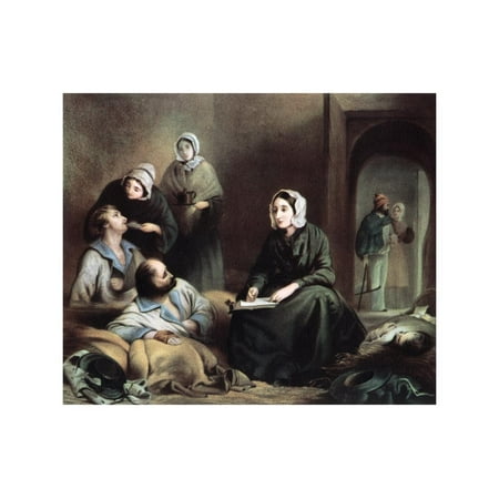 1855 Art - Florence Nightingale, British Nurse and Hospital Reformer, at Scutari Hospital, Turkey, 1855 Print Wall Art By Henry Barraud