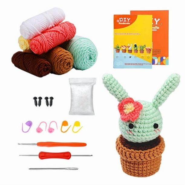 Kits de plantas de crochet para hacer tú mismo con aguja de crochet, hilos y aguja