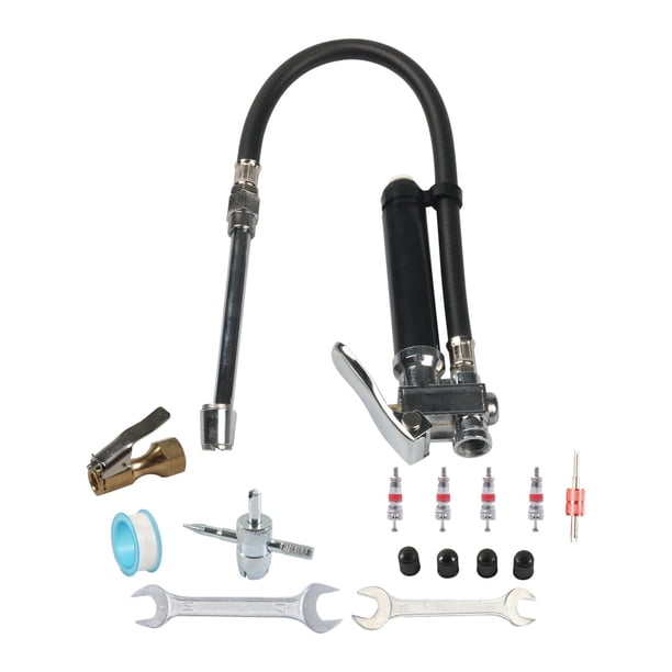 Compresor de aire para inflar neumáticos de 120 PSI para automóviles. Medidor de presión de neumáticos. Negro con núcleo