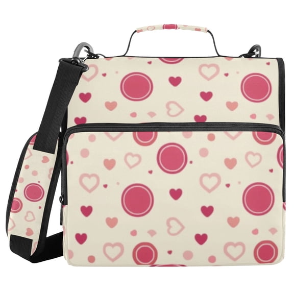 3 Ring Zipper Binder with Shoulder Strap Waterproof Trapper Keeper 2 Inch D-Ring 500 Sheets Capacity Heart and Dot