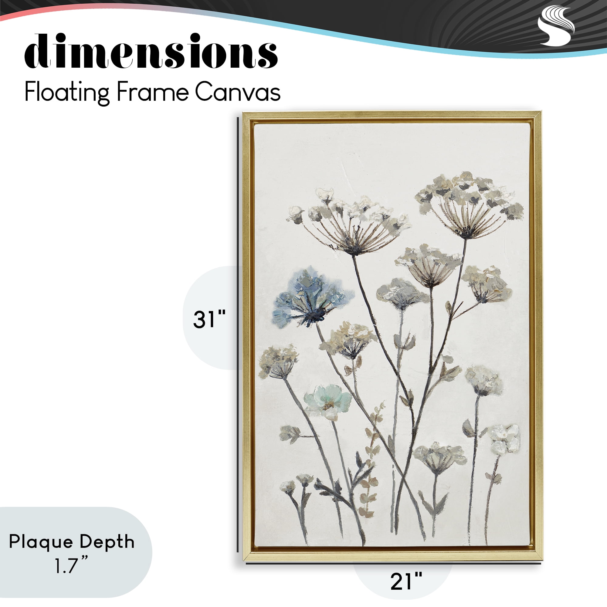 Stupell Industries Neutral Jardin Azul Gold Framed Floater Canvas Wall Art, design by Patricia Pinto