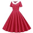 thumbnail image 2 of Women 50s 60s Retro Rockabilly Swing Dress Polka Dot Double Breasted Notch Lapel V-Neck Dresses Cocktail Party Evening Prom Gown, 2 of 6