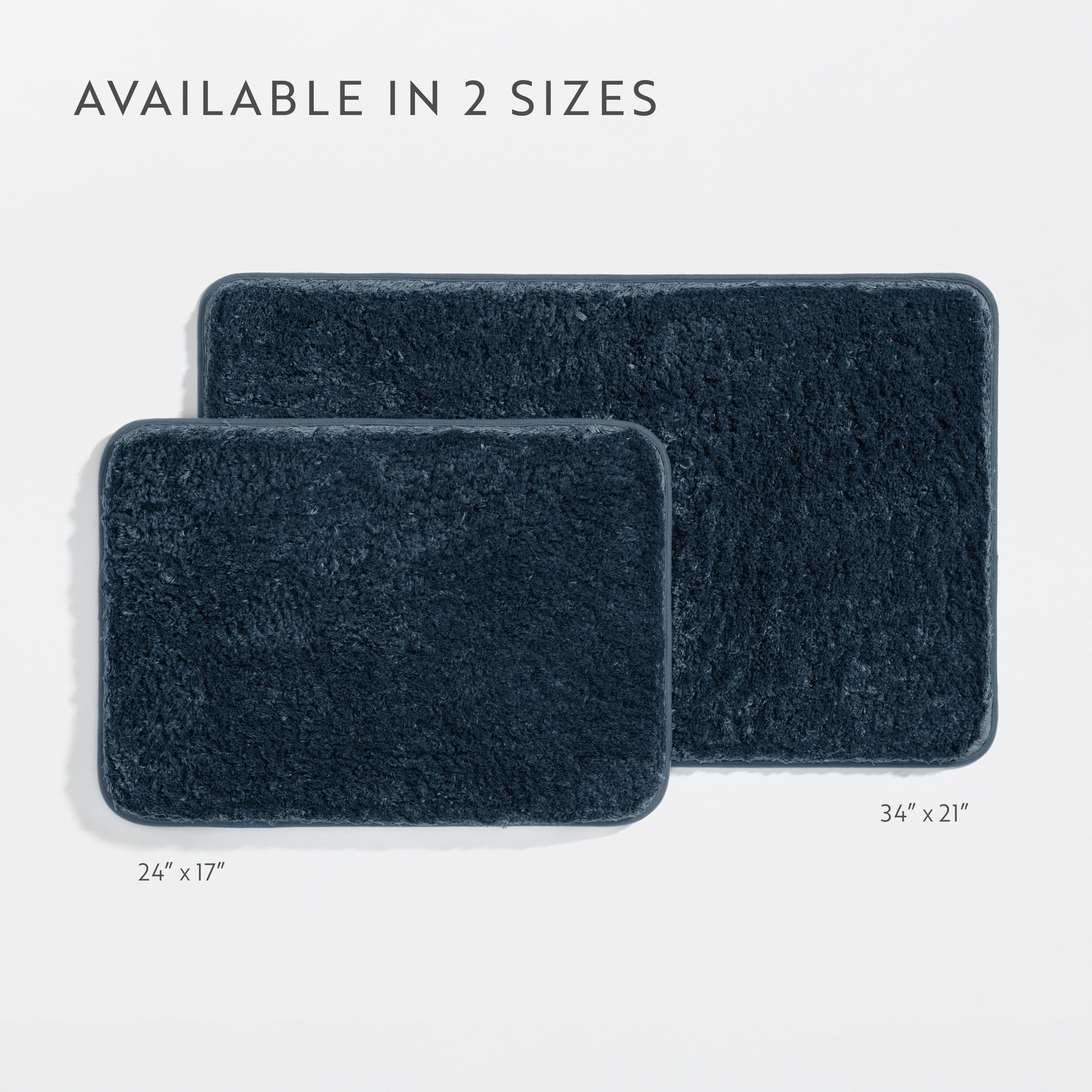 Plush Absorbent Bath Mat Rug with Anti-Skid Rubber Backing, 24 x 17, Navy, by Noble Linens