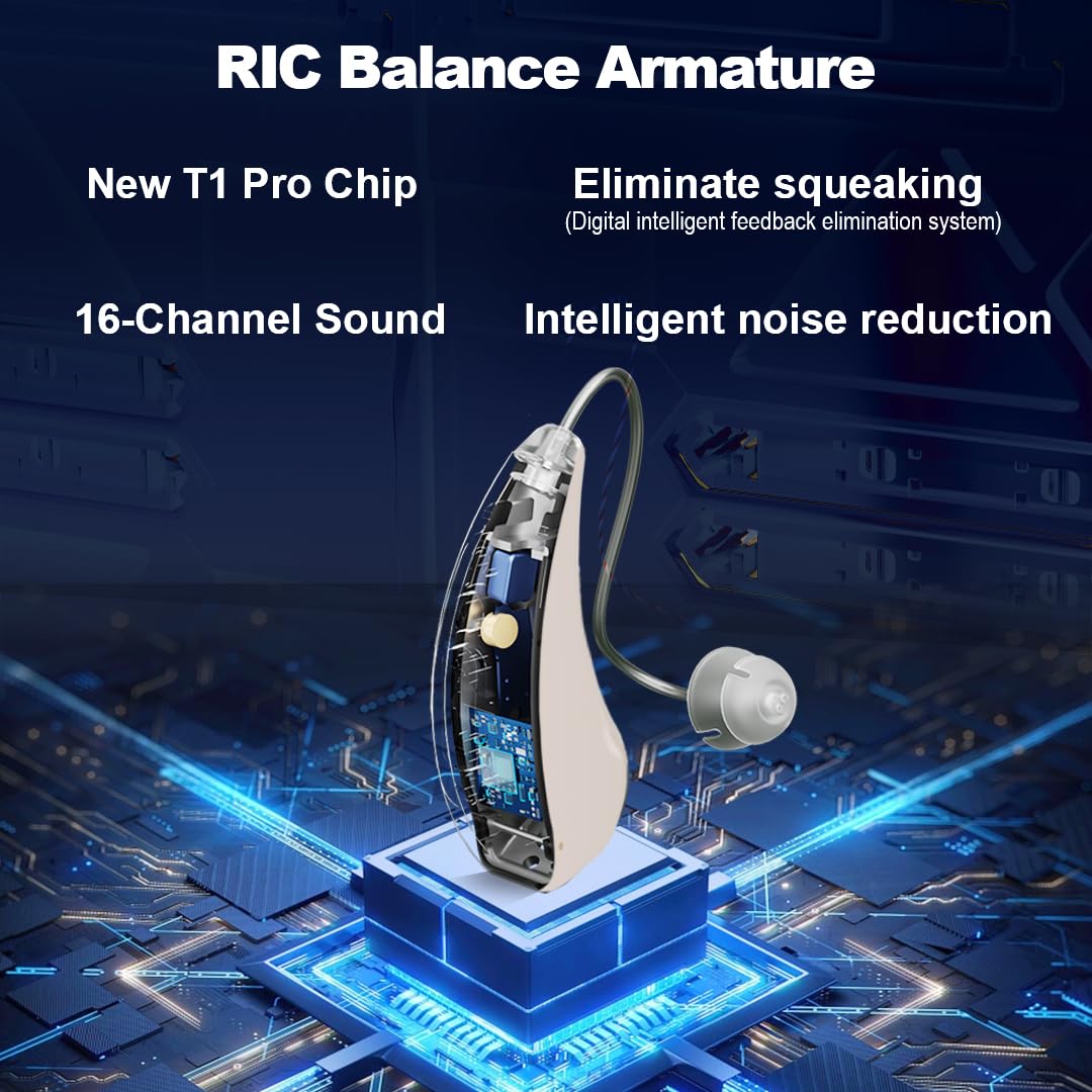 Hearing Aids for Seniors and Adults - Rechargeable Hearing Amplifiers with Noise Canceling Invisible Hearing Aid With Portable Charging Case and Button Volume Control