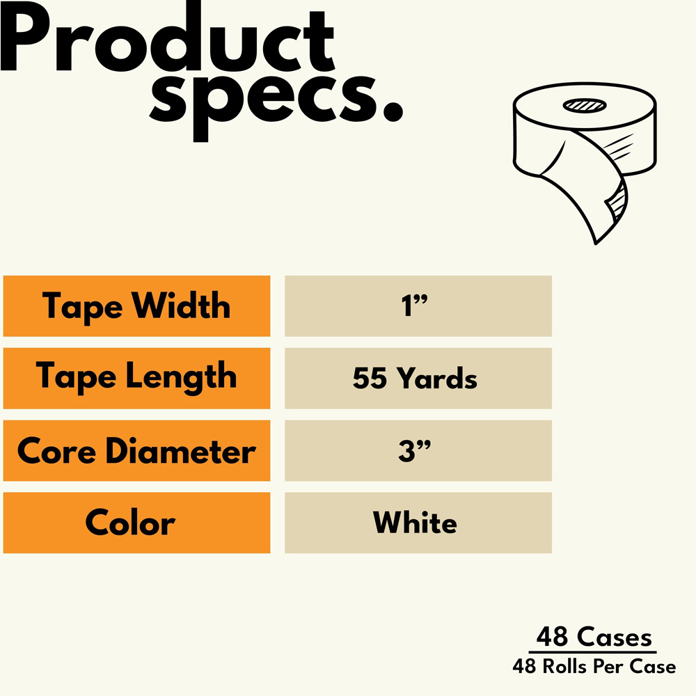 SSBM 1" x 55 Yards Double Sided Tape 3.3 Mil Clear for Office & Industrial Use, 2304 Rolls