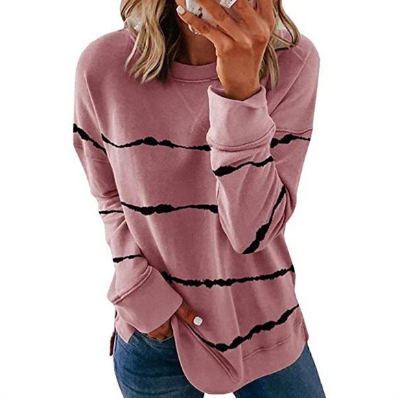 Women's Fashion Tops Loose Tie-dye T-shirt Long Sleeve Printed Tunic Tops