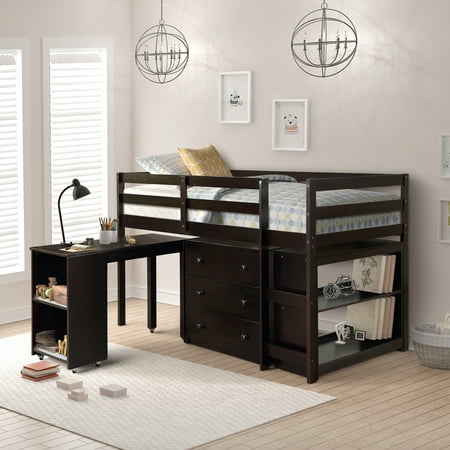 Harper&Bright Designs 4-Piece Wood Twin Loft Bed with Desk, Chest and Shelf, Multiple Storage,