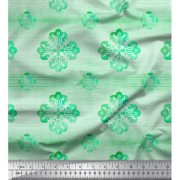 Soimoi Rayon Crepe Fabric Texture & Damask Ethnic Print Sewing Fabric Yard 46 Inch Wide