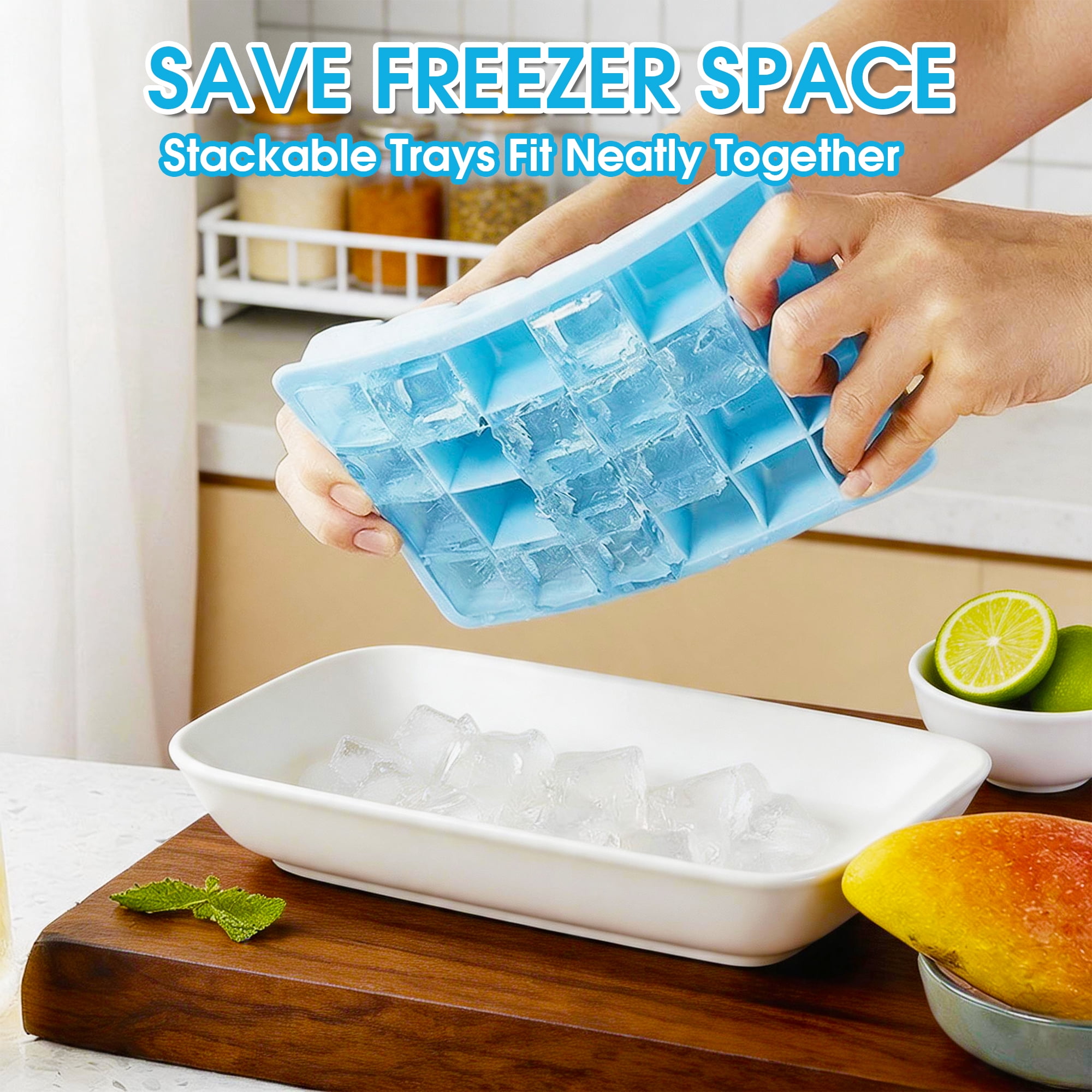 GARITIN Silicone Ice Cube Trays 3 Pack with Lids Stackable BPA Free Easy Release for Whiskey Coffee Cocktails