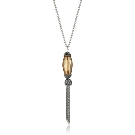 ELYA Faceted Yellow Crystal Stainless Steel Tassel Pendant Necklace (3mm), 30