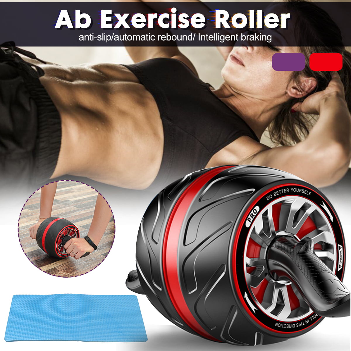 Huole Ab Roller Wheel Fitness Equipment with Smart Brake and Rebound Knee Pad Included,Abdominal Exercise Wheel for Core Strength Training 