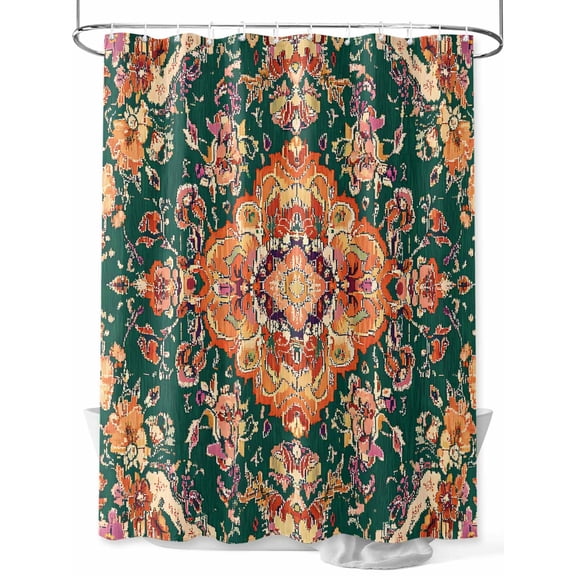 Fsddascl Bohemian Floral Shower Curtain Set - 66" x 72" Washable Bathtub Curtain with 12 Hooks, Abstract Retro Flowers Texture Waterproof Fabric Stall Shower Curtains for Bathroom/Bathtub Décor