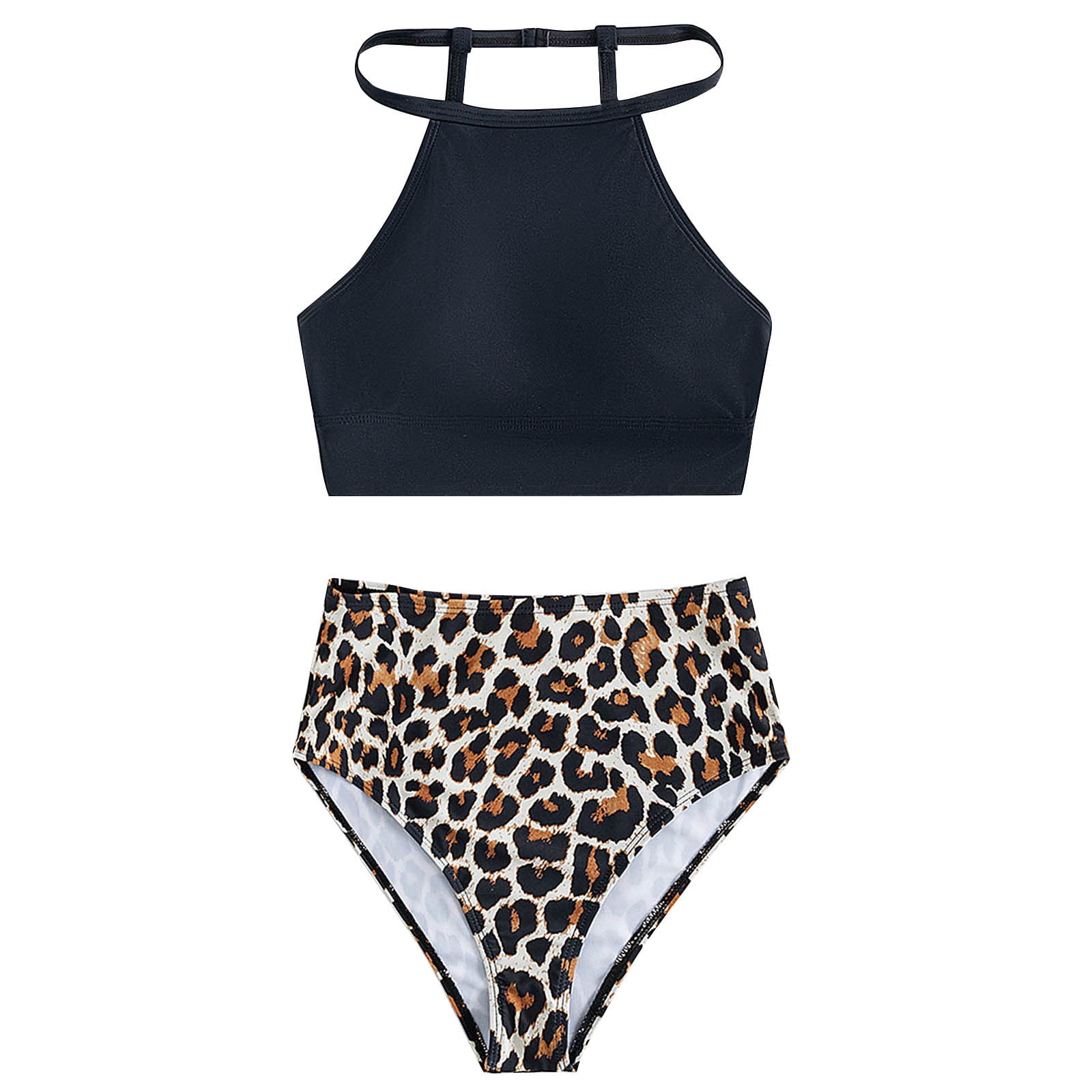 Women Two Piece Bikini Crop Top Swimsuit Sporty High Waisted Bathing