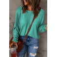 thumbnail image 1 of Women's Green Solid Color Patchwork Long Sleeve Top, 1 of 6