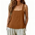 thumbnail image 7 of Womens Undershirt Women's Squares Neck Linen Tank Tops Side Tie Casual Summer Sleeveless Breathable Blouse for Daily Orange 3XL, 7 of 7