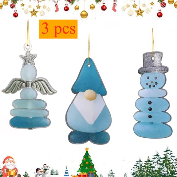 KOYPTL Christmas Sea Glass Snowman Set Ornaments Christmas Decorations with Rope for Xmas Tree 2D Flat Acrylic Coastal Christmas Hanging Ornaments Home Decor Xmas Gifts Party Favors for Beach Lover