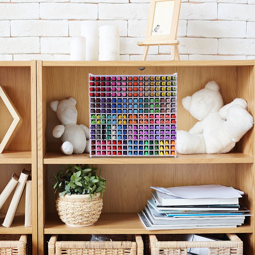 240-Hole PVC Marker Pen Organizer Storage Grided Holder Rectangle White 35x36x13cm for making