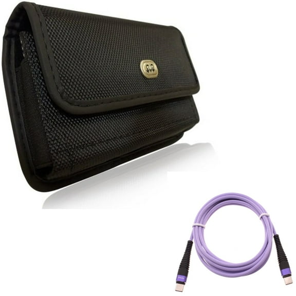 For Google Pixel 7/6 - Purple 10ft PD Cable w Case Belt Clip, Type-C to USB-C Fast Charger Cord Extra Long, Rugged Holster Canvas for Google Pixel 7/6 Phones