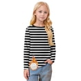 thumbnail image 2 of CCRFTGI Long Sleeve Shirts for Girls Size 7 Cute Black Striped T shirts for kids Holiday Crewneck Tee Shirts Soft Fall Summer Outfit Black 13-14 Years, 2 of 4