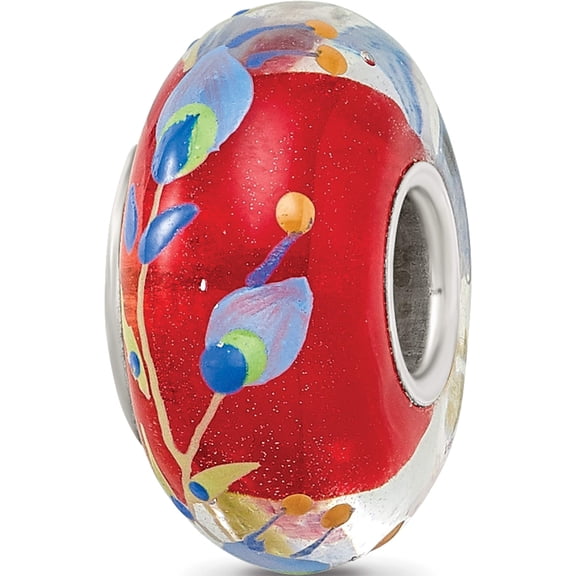 Sterling Silver Reflections Hand Painted Feathers, Clear & Red Glass Bead (15.02 X 7.64) Made In United States qrs3997