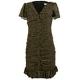 thumbnail image 4 of Women's Animal Print Ruched V-neck Mini Dress Olive 2, 4 of 5