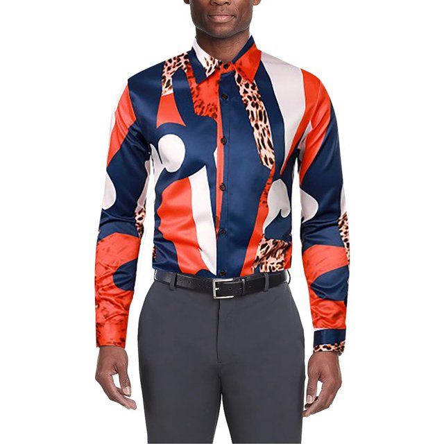 Camisas Vaqueras Para Hombre Hombre Hombre Ropa Casual Estampado geométrico Camiseta de manga larga Primavera y otoño (Blue, M)