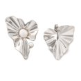 thumbnail image 4 of 304 Stainless Steel Stud Earrings with Freshwater Pearl Beads Leaf Stainless Steel Color 34.5x24mm, 4 of 5