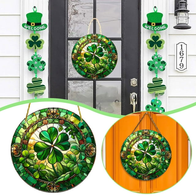 Pequeño disco acrílico verde fresco con cordón colgante para decoración de ventanas exteriores y porches