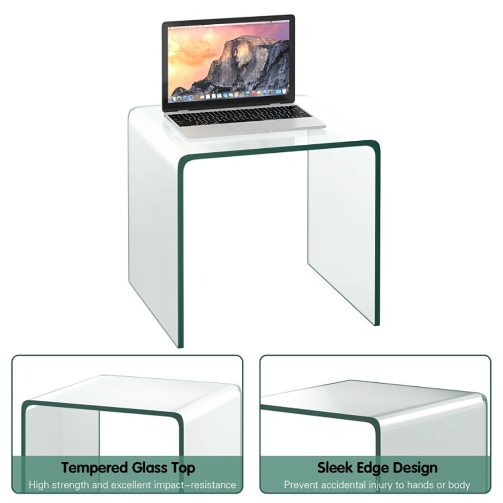 Finihen End Table, 18 x 18 x 16 Inch Tempered Waterfall End Table with non-Slip Pad, Sofa Side Table, for Living Room, Bedroom, Transparent Finihen End Table, 18 x 18 x 16 Inch Tempered Waterfall End Table with non-Slip Pad, Sofa Side Table, for Living Room, Bedroom, Transparent