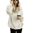 thumbnail image 3 of asdoklhq Womens Plus Size Tops Clearance,Women Hooded Sweatshirt Coat Winter Warm Wool Zipper Pockets Cotton Coat Outwear, 3 of 9