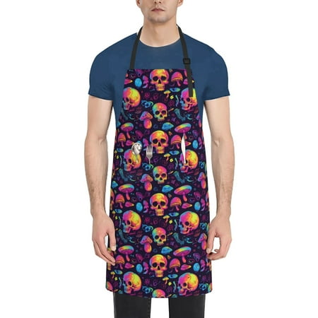 

Xecao Skull mushroom Print Kitchen Cooking Aprons Waterproof Adjustable Bib Aprons with 2 Pockets for Women Men Chef