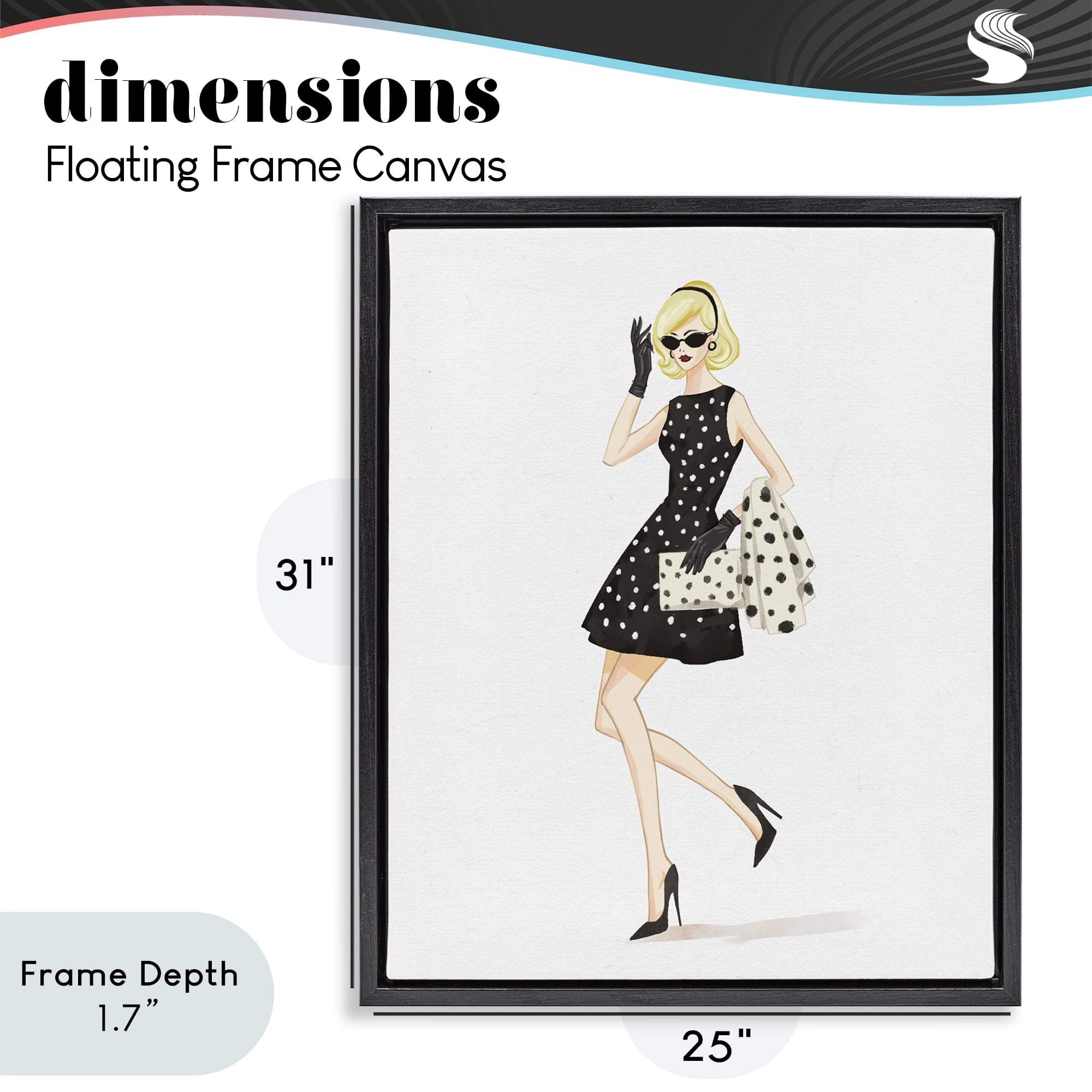 Stupell Industries Retro Trend Polka Dots Black Framed Floater Canvas Wall Art, design by Ziwei Li