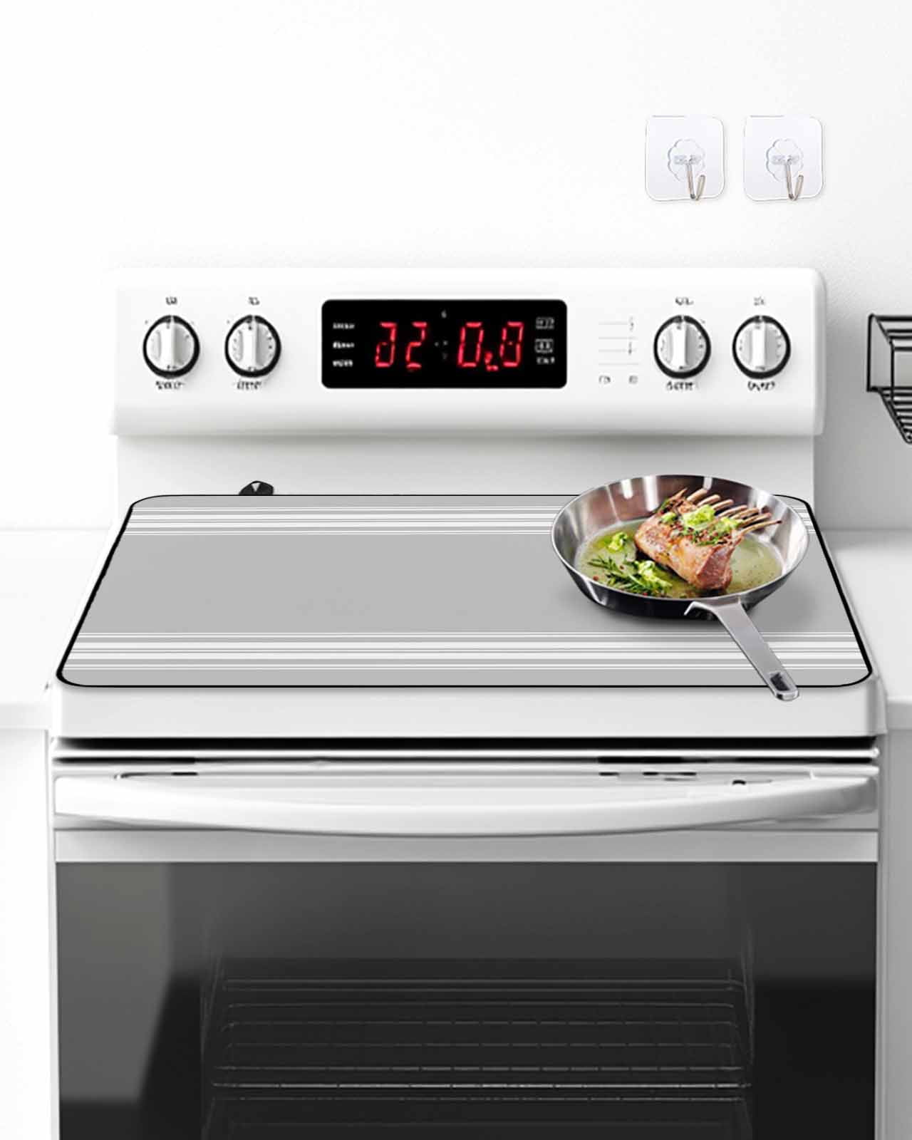 Stove Top Covers for Electric Stove, Grey Striped Glass Stovetop Cover Protector, Luxurious White Stripes Modern Abstract Art Induction Cooktop Protector Oven Mat for Kitchen Countertop 36"x21"