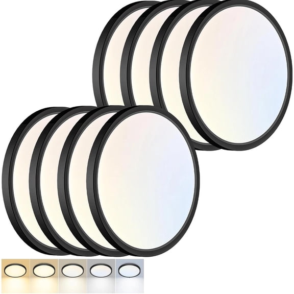 PLUHKN-8 Pack LED Flush Mount Ceiling Light,12Inch 24W,3000K/3500K/4000K/5000K/6500K 5 Color Temperatures Ceiling Light Fixture for Kitchen Porch Hallway Bedroom Bathroom and Closet,Black