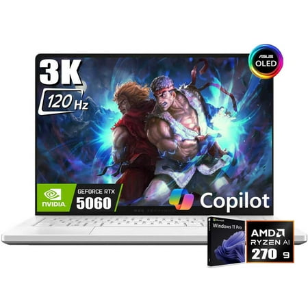 ASUS ROG Zephyrus G14 Gaming Laptop, 14" 2880 x 1800 3K 120Hz ROG Nebula Display, AMD Ryzen 9 270, NVIDIA GeForce RTX 5060 8GB GDDR7, RGB Backlit KB, Win11 Pro(16GB DDR5 - 2TB SSD)