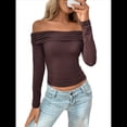 thumbnail image 2 of Blusas de Larga con Hombros Descubiertos para Mujer, Ajustadas, Fruncidas, Estilo Y2K, Conjuntos de Moda 2025 Color Café L, 2 of 10