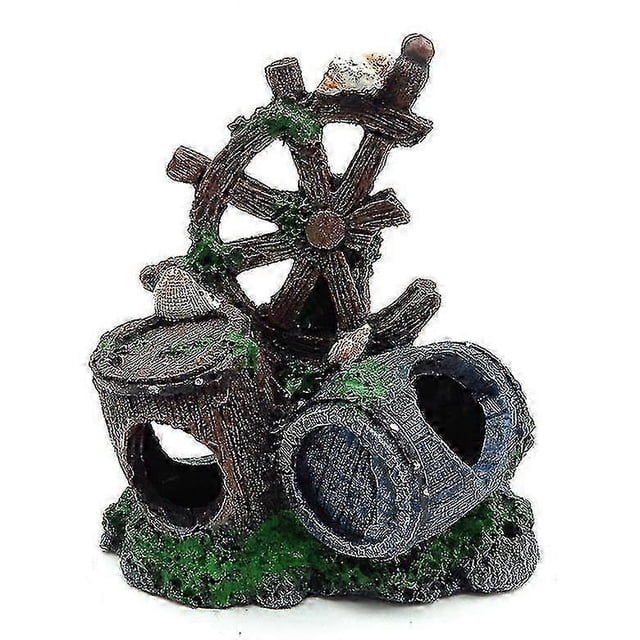 Aquarium Fish Tank Landscaping Reptile Box Fish Shrimp Cichlid Fish Avoid Cave Nest Simulation Resin Dilapidated Wine Barrel Decoration, 12.5*7*