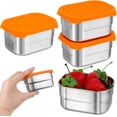 thumbnail image 1 of 4 Pcs 8oz Contenants à Collation en Acier Inoxydable pour Enfants Récipient de Stockage Alimentaire Rectangulaire avec Couvercles en Silicone Ouverture Facile Étanche Petite Boîte à Salade Portable pour Garderie École Bureau Voyage, 1 of 7