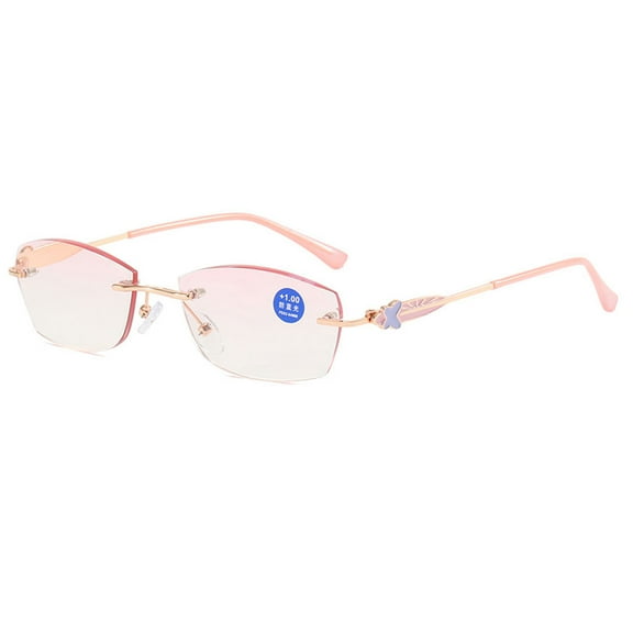 Pink Frameless Metal Anti-Blue Light Reading Glasses Women Fashion Rimless Presbyopia Glasses casual Readers 4.00