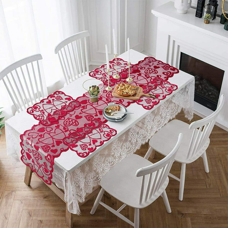 Valentine's Day Table Runner Placemats Love Red Heart Lace Table