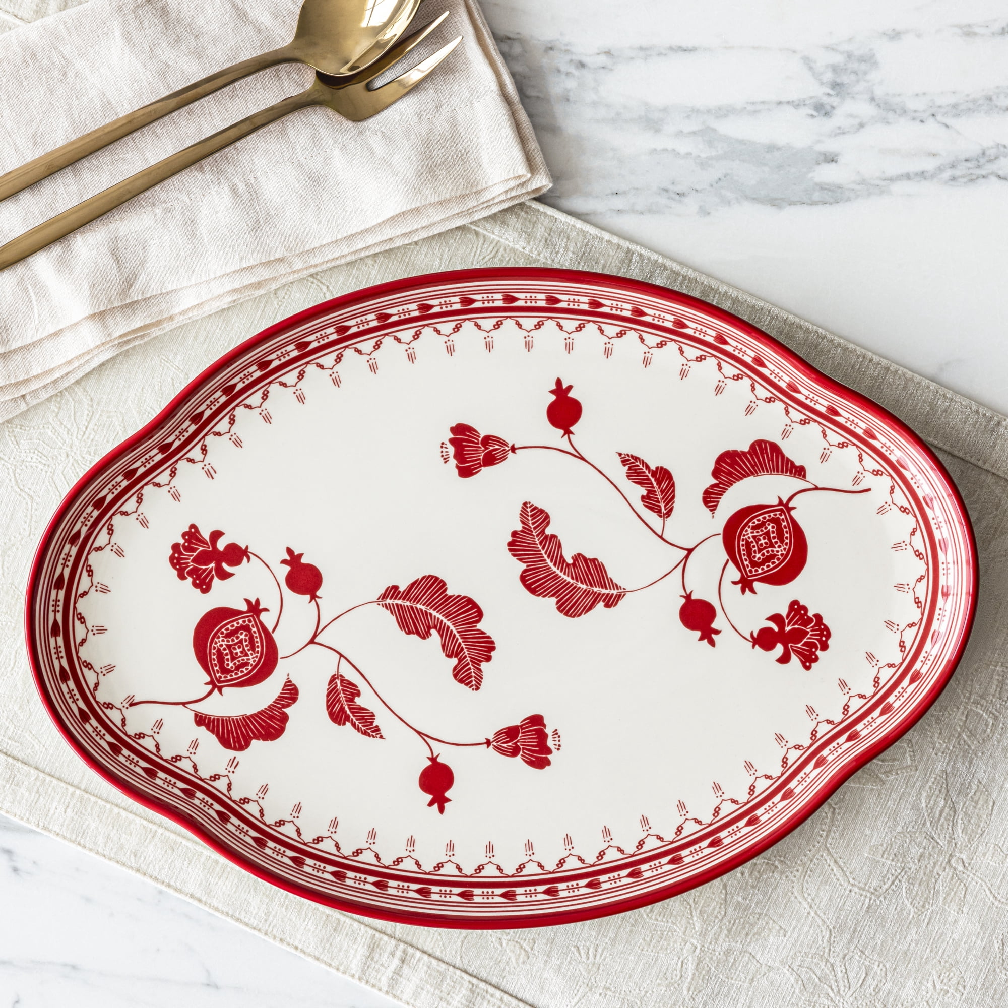 Sofia Home Red Stoneware Serve Platter