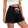 thumbnail image 4 of Miluxas Women's Jean Shorts Elastic High Waist Rolled Hem Wide Leg Denim Shorts with Drawstring & Pockets Y2K Street Jeans Beach Vacation Shorts Black, 4 of 7