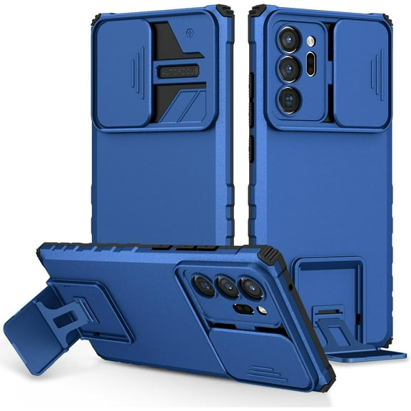 for Samsung Galaxy Note 20 Ultra 5G Case with Slide Camera Cover, Silicone TPU Bumper Tough PC Cover with Kickstand, Military Shockproof Protective Phone Case for Galaxy Note 20 Ultra 5G Blue