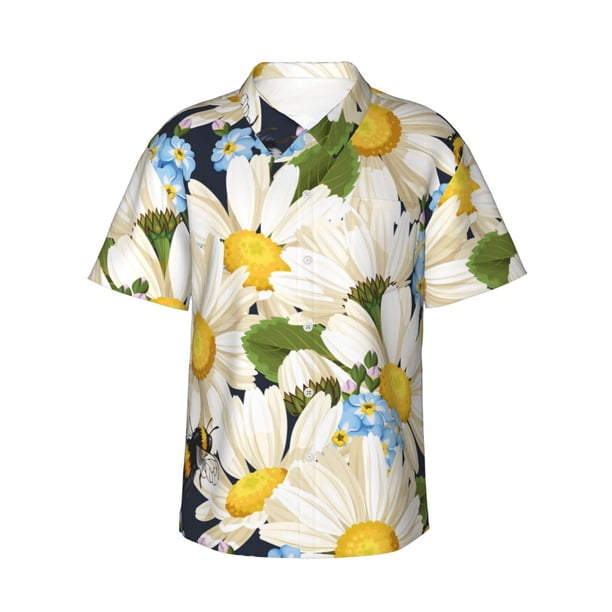 Fotbe Bees Collecting Nectar Camisa Hawaiana para Hombre Unisex – Camisa Casual de Verano con Botones de Manga Corta de Algodón y Lino,XX-Large