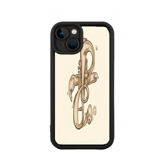Stylish Saxophone Illustration iPhone 15 Case - Lightweight Yellowing Resistant Cream Background with Black Border