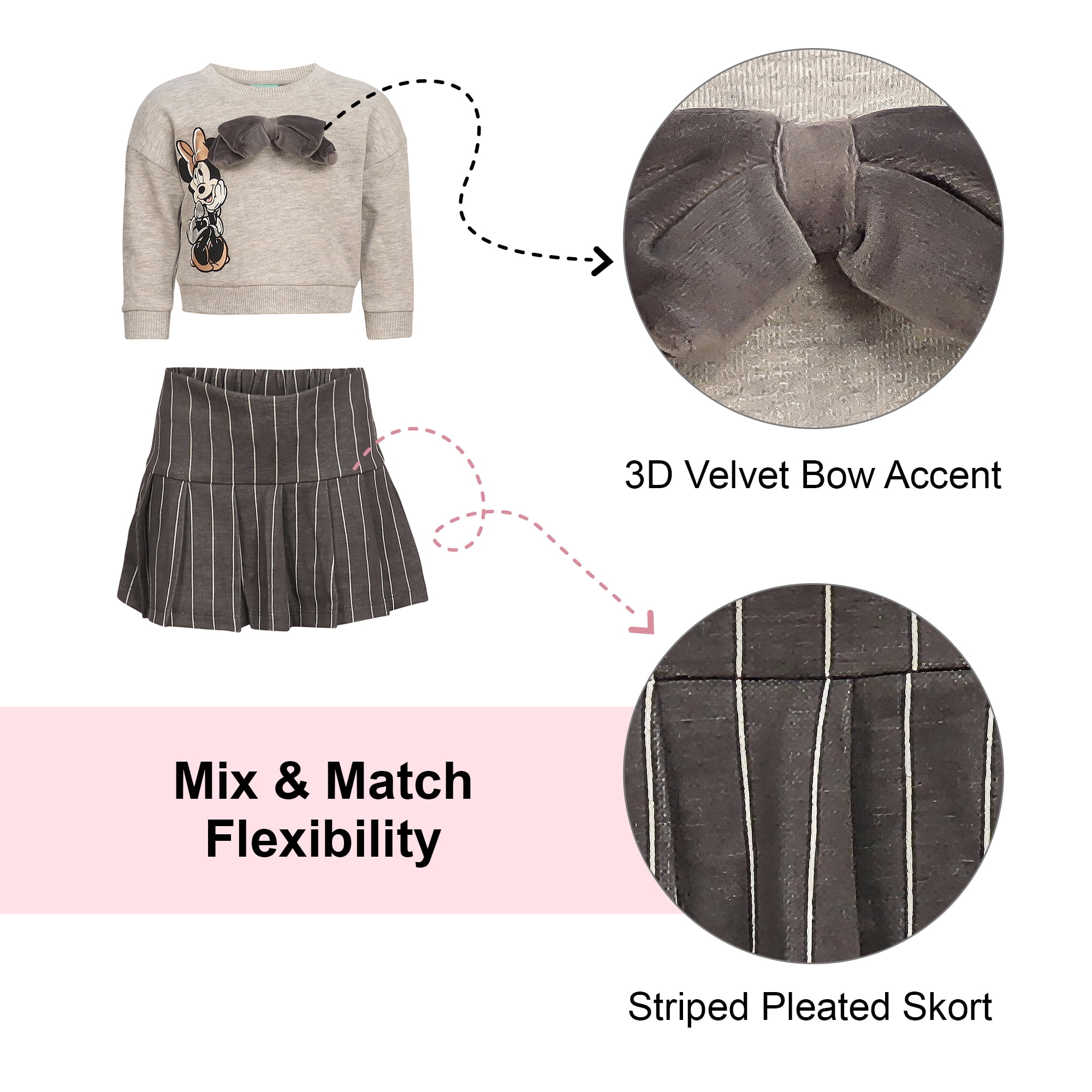 Disney Clothes Minnie Mouse Baby Girls 2-Piece Skirt Set – Long Sleeve Top & Plaid Skirt Outfit Set (12M–24M)