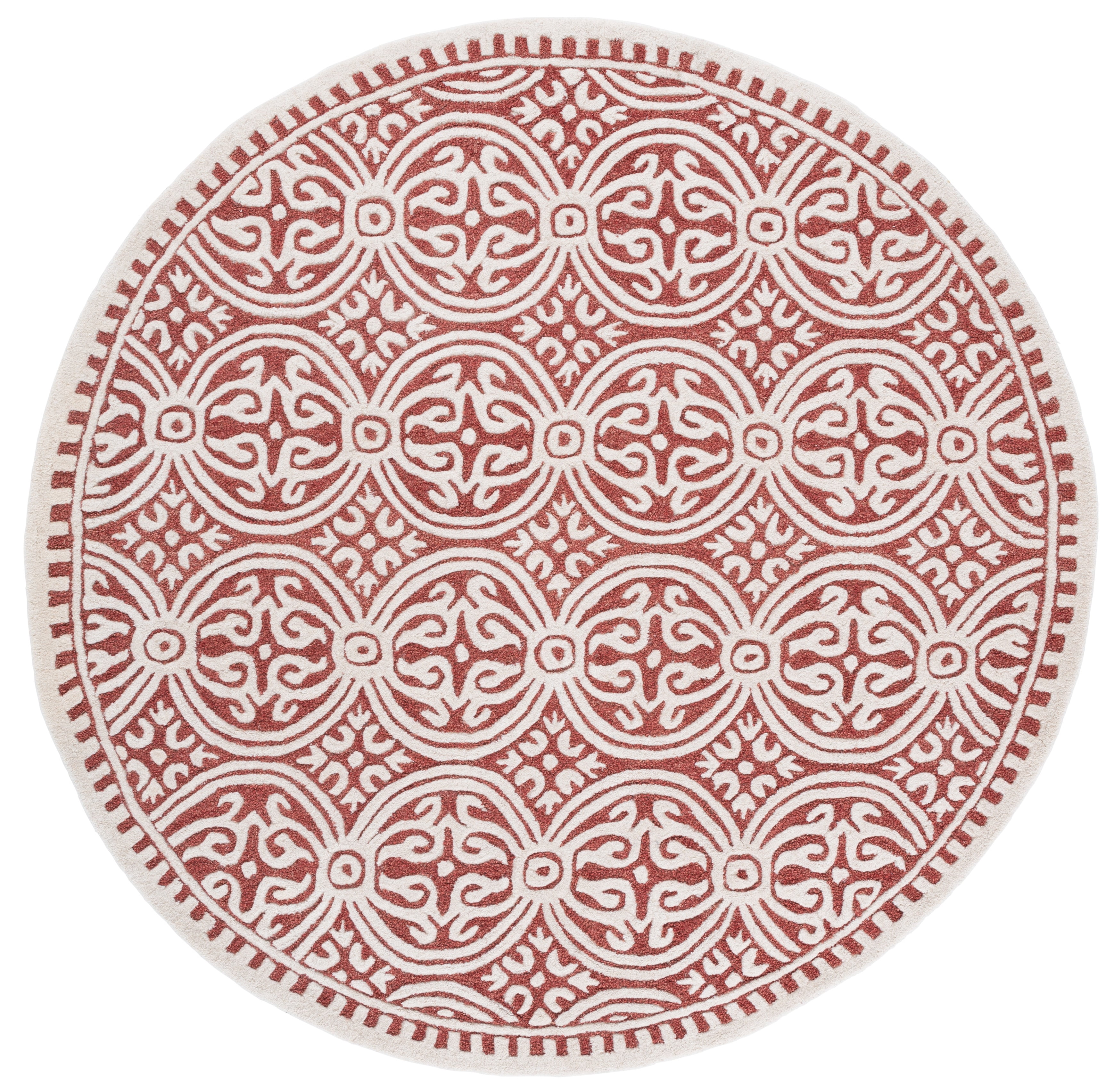 Safavieh Cambridge Leslie Geometric Wool Area Rug, Ivory/Red, 6' x 6' Round