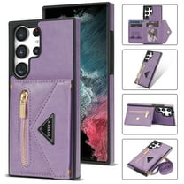 Dteck Wallet Case for Samsung Galaxy S23 Ultra with Crossbody Strap,Envelope Flip Leather Magnetic Back Flip Purse Case with Card Holder Zipper Pocket Stand Shoulder Strap for Galaxy S23 Ultra,Purple