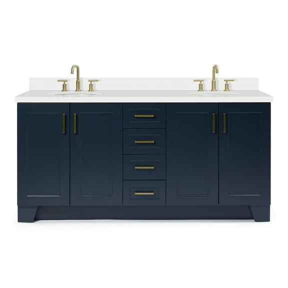 Ariel Taylor 73 In. Double Oval Sink Vanity With White Quartz Countertop In Midnight Blue