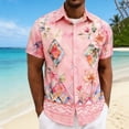 thumbnail image 2 of QIUOMBBP Hawaiian Shirts for Men Loose Lightweight Summer Beach Vacation Tshirts Floral Printed Short Sleeve Button Down Tees Pink L, 2 of 8